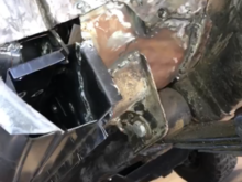 Tying in the new rockers was a lot of work. The rust had spread to parts of the rear wheel well and floor pan. (Again image quality is lacking because I pulled this from a video).
