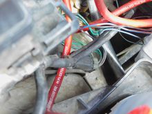 This is the ugly splice, where the alternator is spliced into my main NEG battery cable, that goes from battery to engine block.