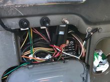 Switches and converter in the Jeep, stuffed into rear quarter. Ended up taking switched with ignition control wire from rear wiper wiring.