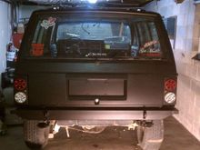 Back of jeep after rhino lined and new stellar fab back bumper installed