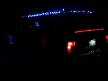 Xj decorations - rear at night with the Christmas lights on.