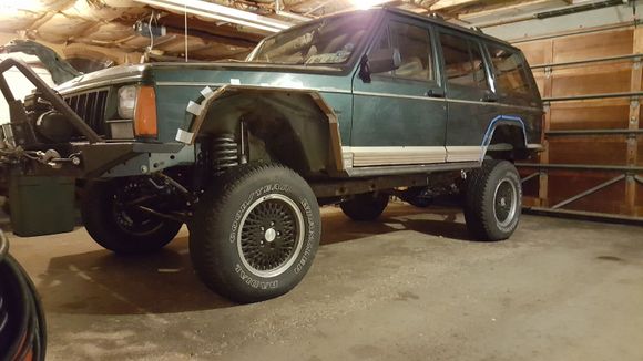 cut the front fender and did a cut and fold on the rear fenders. next up is to fab up the new fender flairs and boat sides. make some control are drop brackets and bump the lift up to 6 inches of lift and possibly an axle swap. let me know what tires you think would be the best size and wheels.