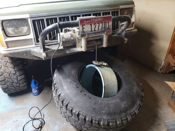 Installed in tire with winch