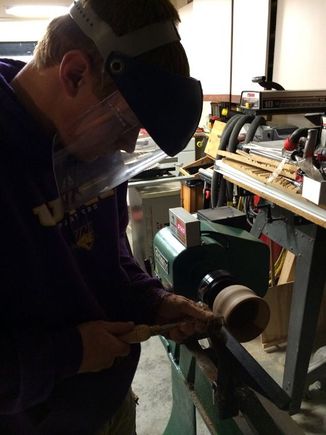 And my son turning a bowl.  He's done several things but he really enjoys turning bowls.  He's made some pretty amazing ones.