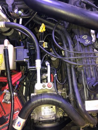 Coil bracket mounts around the coolant reservoir.