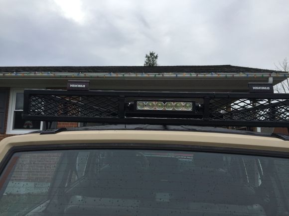 Installed a 10 inch light bar for the rear of the rack. It is the quadratec 10 inch flood bar. Very bright good price and I like the single row