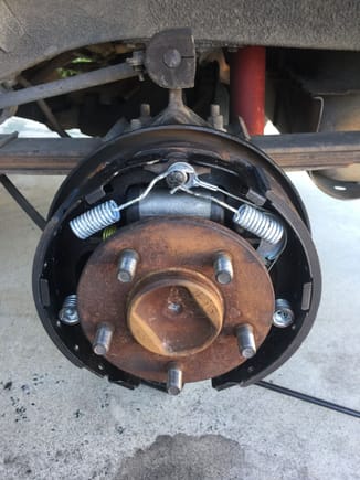 Rear end complete! This took the longest. Both sides took about 2 hours total. It was my first time doing drum brakes.