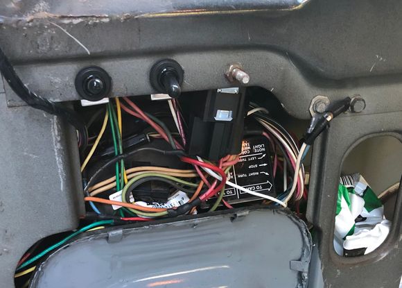 Switches and converter in the Jeep, stuffed into rear quarter. Ended up taking switched with ignition control wire from rear wiper wiring.