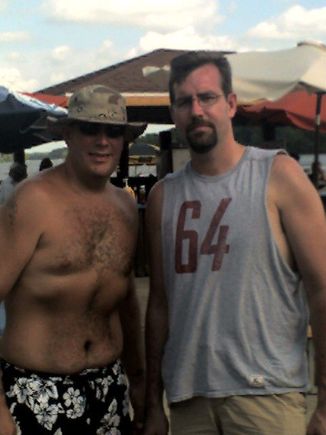 Getting some food and beer at a lil bar in Marseilles, IL; along the IL River in my buddy's boat. That's him. He B Joe and owns a (ack) Totota Tundra that eats gas in 4WD.