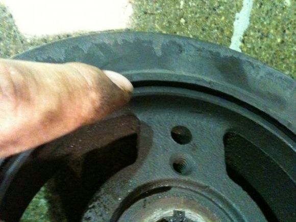 notice the gap on my old HB. it was starting to separate and hit my clutch fan eeekk!!. so when i reeved her up at about 4grand i started hearing a clink clink sound.