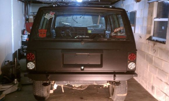 Back of jeep after rhino lined and new stellar fab back bumper installed