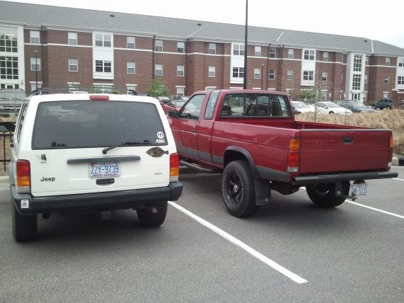 This is how my jeep compares to my friends lifted hard body before the lift.