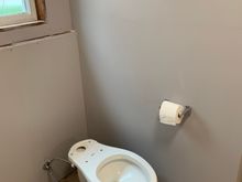 T/P holder, testing the toilet, at this point I still need to remove some cement to get the flange installed 