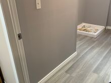 Flooring done, baseboards installed 