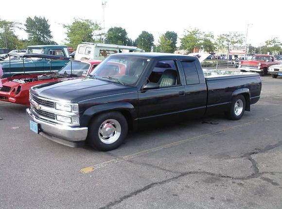 5 inch front , 2 inch spindles, 3 inch springs
8 inch rear , 2 inch spring perch , 2 inch spring shackles, 4 inch dearched leaf springs. 
I didn’t want to cut the box floor, so just c notched the frame . 