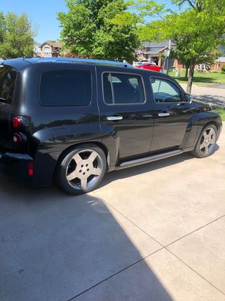 Hard to see, small paint bubble from rust just above the right rear tire. 