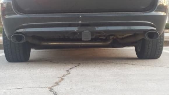 Dirty rear showing dual exhaust setup...soon to be replaced with slant-tip 4&quot; round non-resonated tips