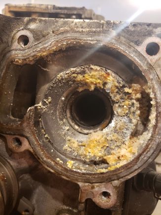 Here is where the water pump mounts. Lots of buildup.