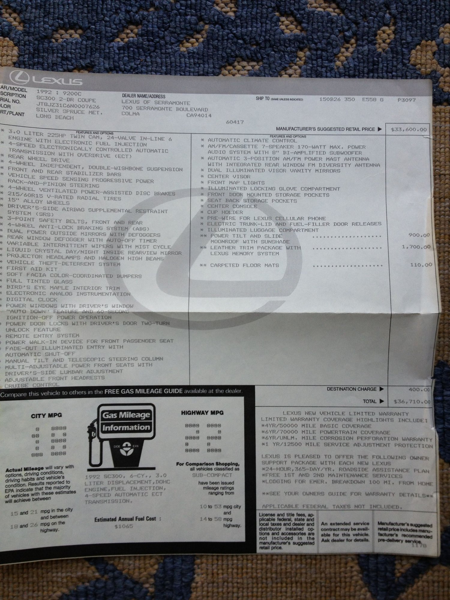 1992 Lexus SC300 - Very clean SC 300 - Used - VIN JT8JZ31C6N0007626 - 230,000 Miles - 6 cyl - 2WD - Automatic - Coupe - Other - Fairfield, CA 94534, United States