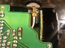 Have removed back cover of brighnrss control assembly to better illustrate fit of the APM part inside the knob cavity.. Here knob is not pushed in all the way.