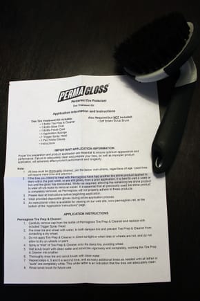 Permagloss instructions page one and my tire brush
