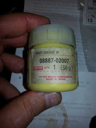 Toyota Body Grease was used...Expensive stuff, but it is compatible with plastics and lasts forever...