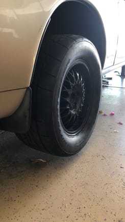 Got some Nitto NT555R’s 275/50/r15 mounted in back. Went with these because I bought the car with garbage 205 section all seasons and a buddy of mine sold me the Nitto’s for cheap. Once the built is complete I’ll also get rid of the really ugly wheels the previous owner put on it. 