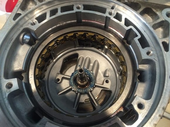 Here is the overdrive brake clutch pack installed held in place by, you guessed it, a snap ring.