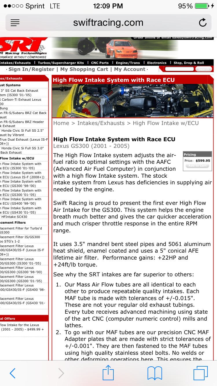 Engine - Intake/Fuel - 2001-2005 Gs300 SRT intake. - Used - 2001 to 2005 Lexus GS300 - Sunrise, FL 33322, United States