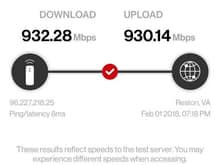 Quantum FiOS gateways speed from Verizon speed test.  Verified on Ookla as well and the DL speed was 960Mbps, UL speed was like 450Mbps.  Sorry did not snap a photo.