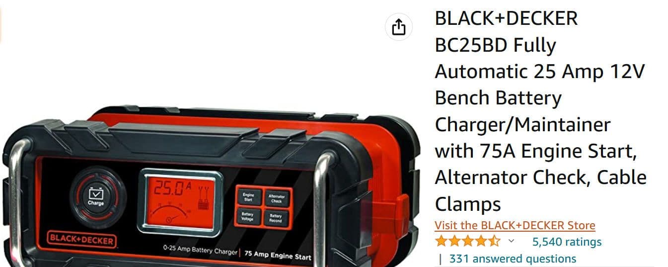 BLACK & DECKER 25-Amp Automotive Simple Battery Charger with 75-Amp Engine  Start at
