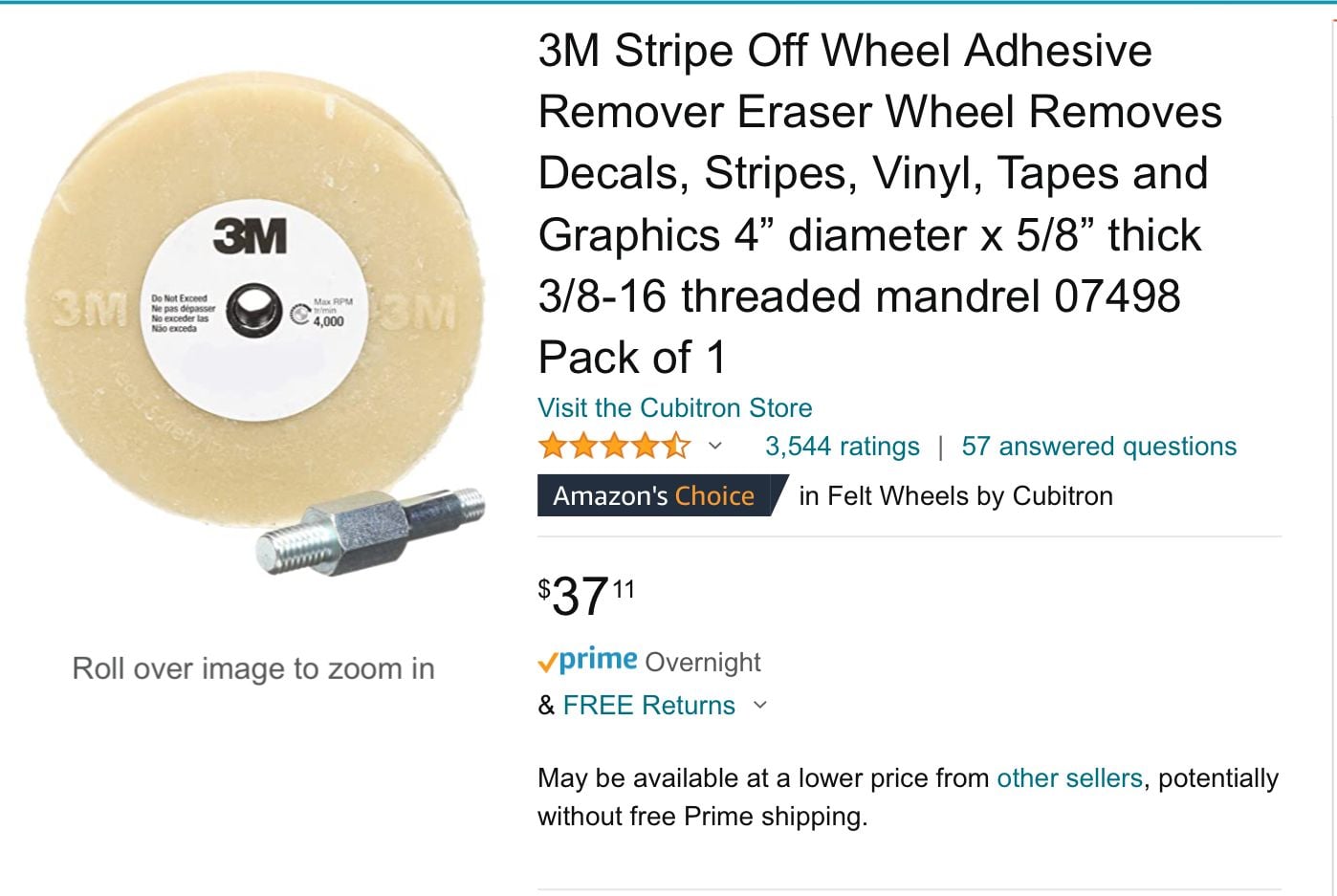 3M 07498, Stripe Off Eraser Wheel