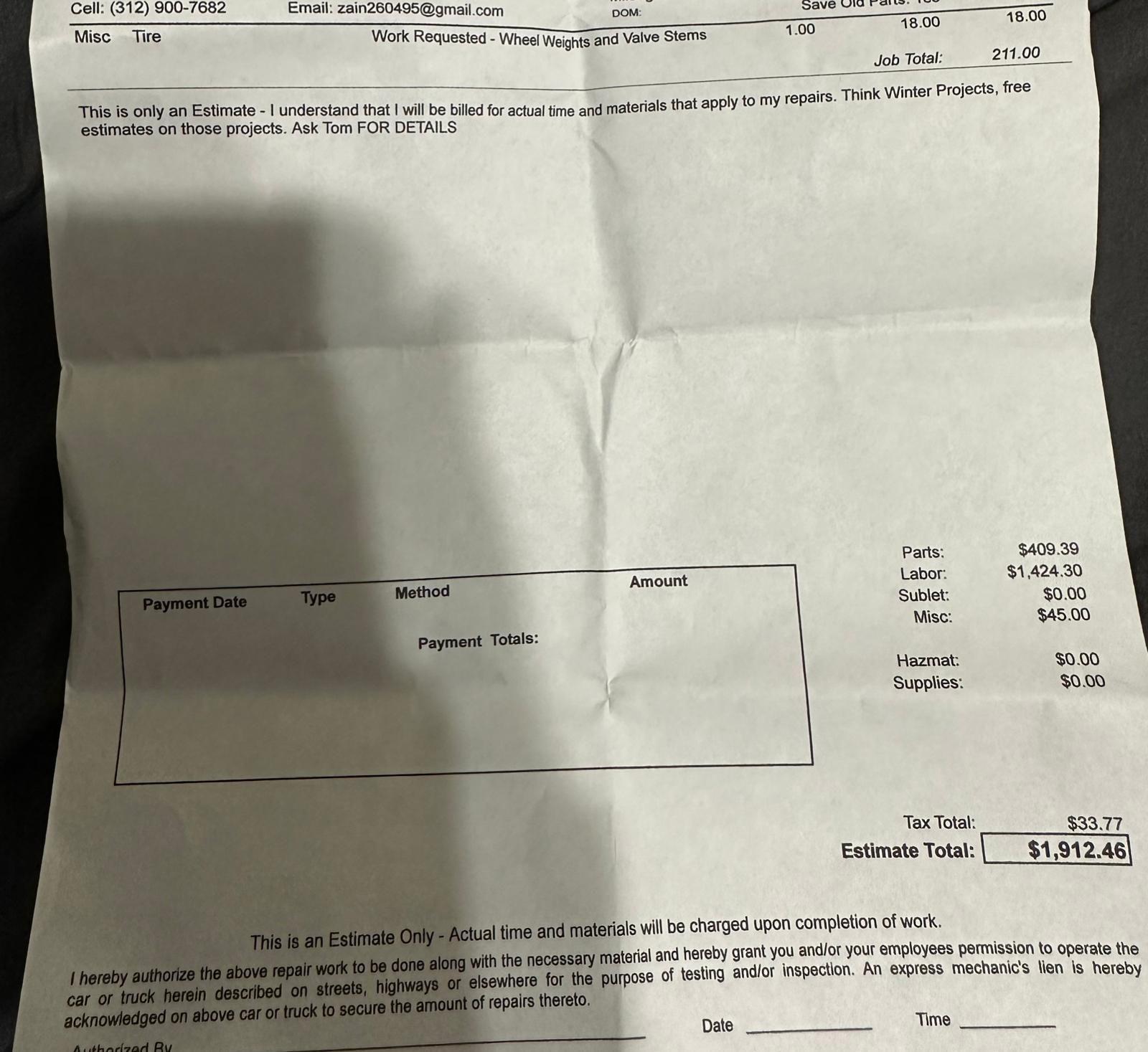 Quote for tune up and tire change CorvetteForum Chevrolet Corvette