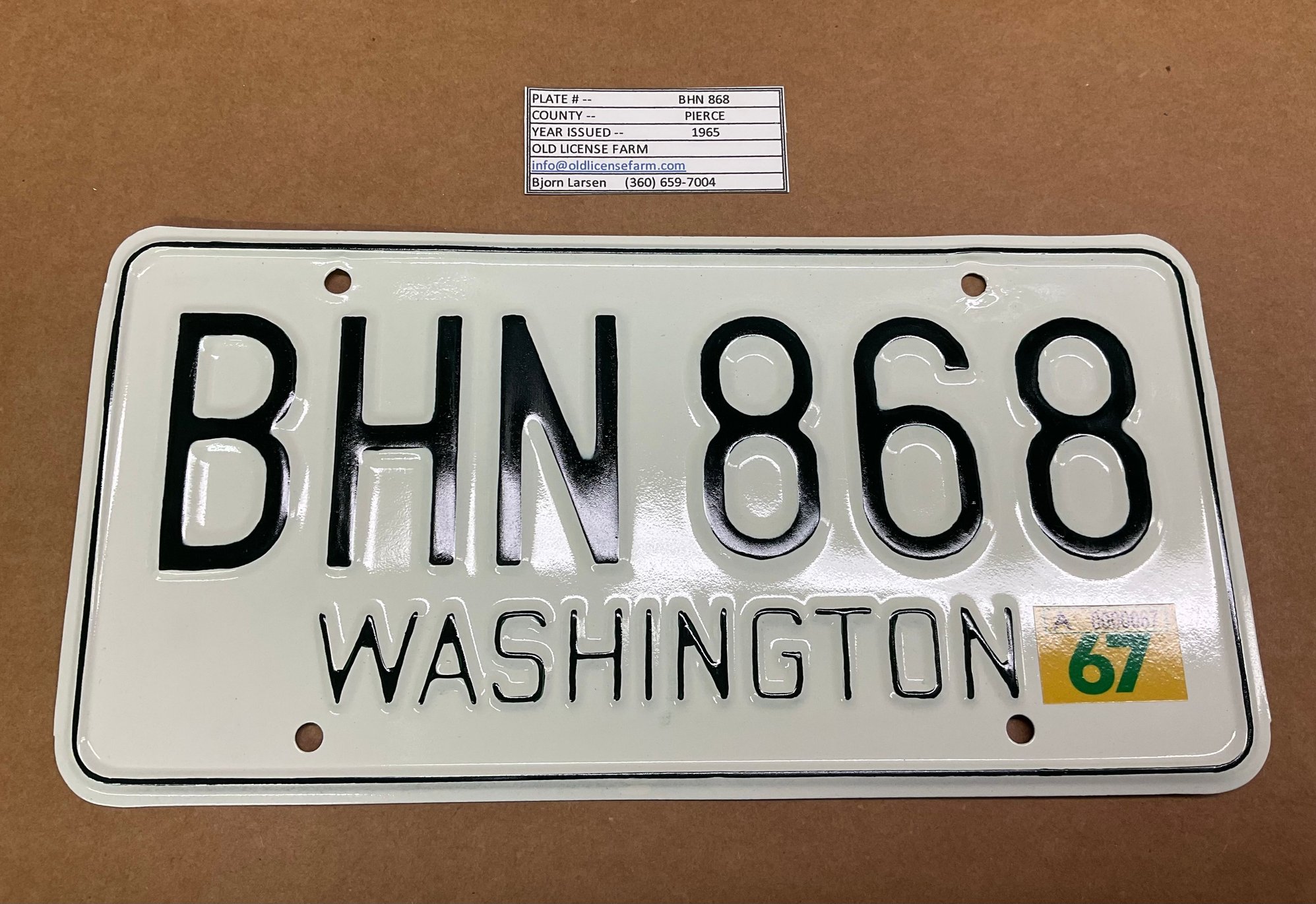 FS (For Sale) 1967 Washington State License Plate-Restored