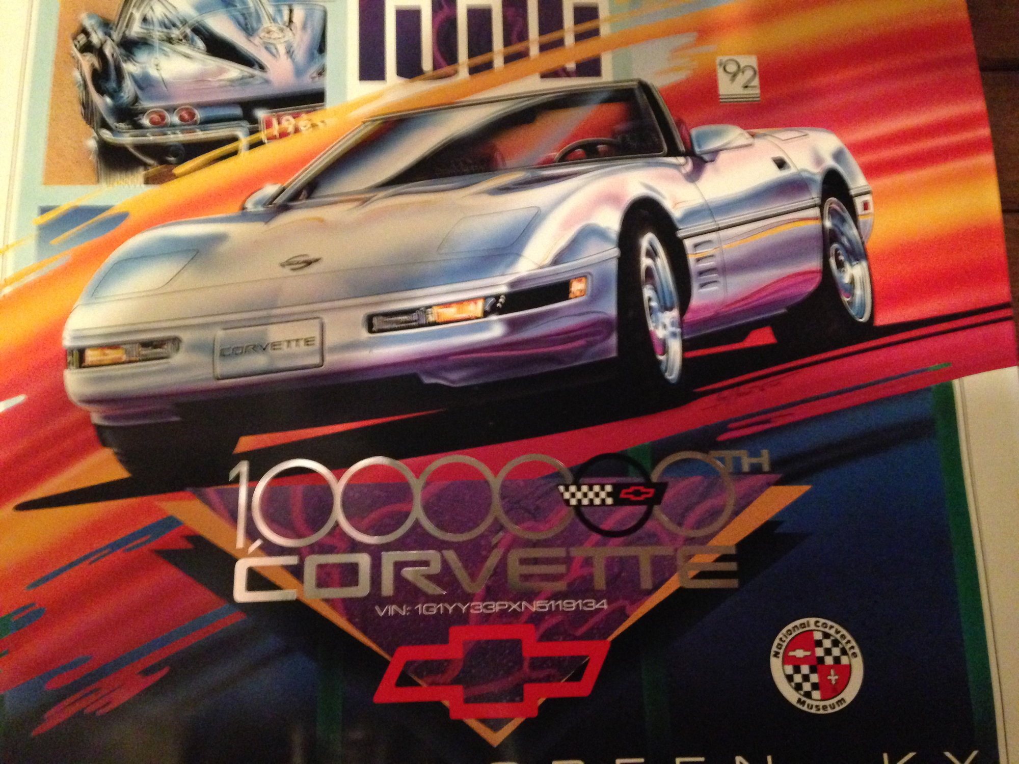 1992 24X36 1000000TH C4 CORVETTE POSTER CHEVROLET CHEVY WITH VIN 