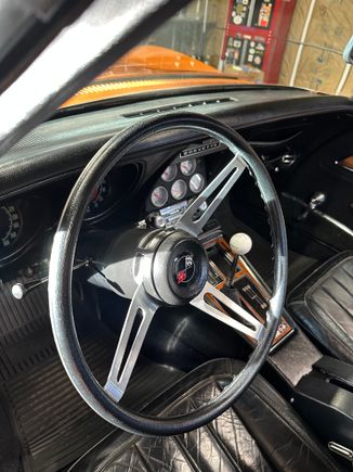 Console inserts were replaced and the steering column was repainted. Seats, dash and glass and carpet are original