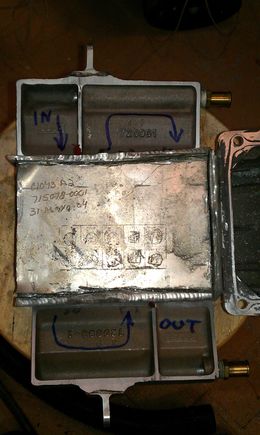 Please note the flow of water in the intercooler, it is serial on three passes or loops thru the air path