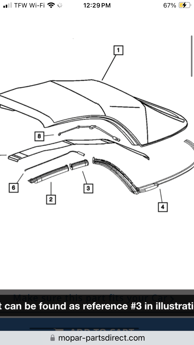 Exterior Body Parts - 05142211AA Left, Middle, Convertible Top Weatherstripping - Used - 2005 Chrysler Crossfire - Wilmington, NC 28461, United States