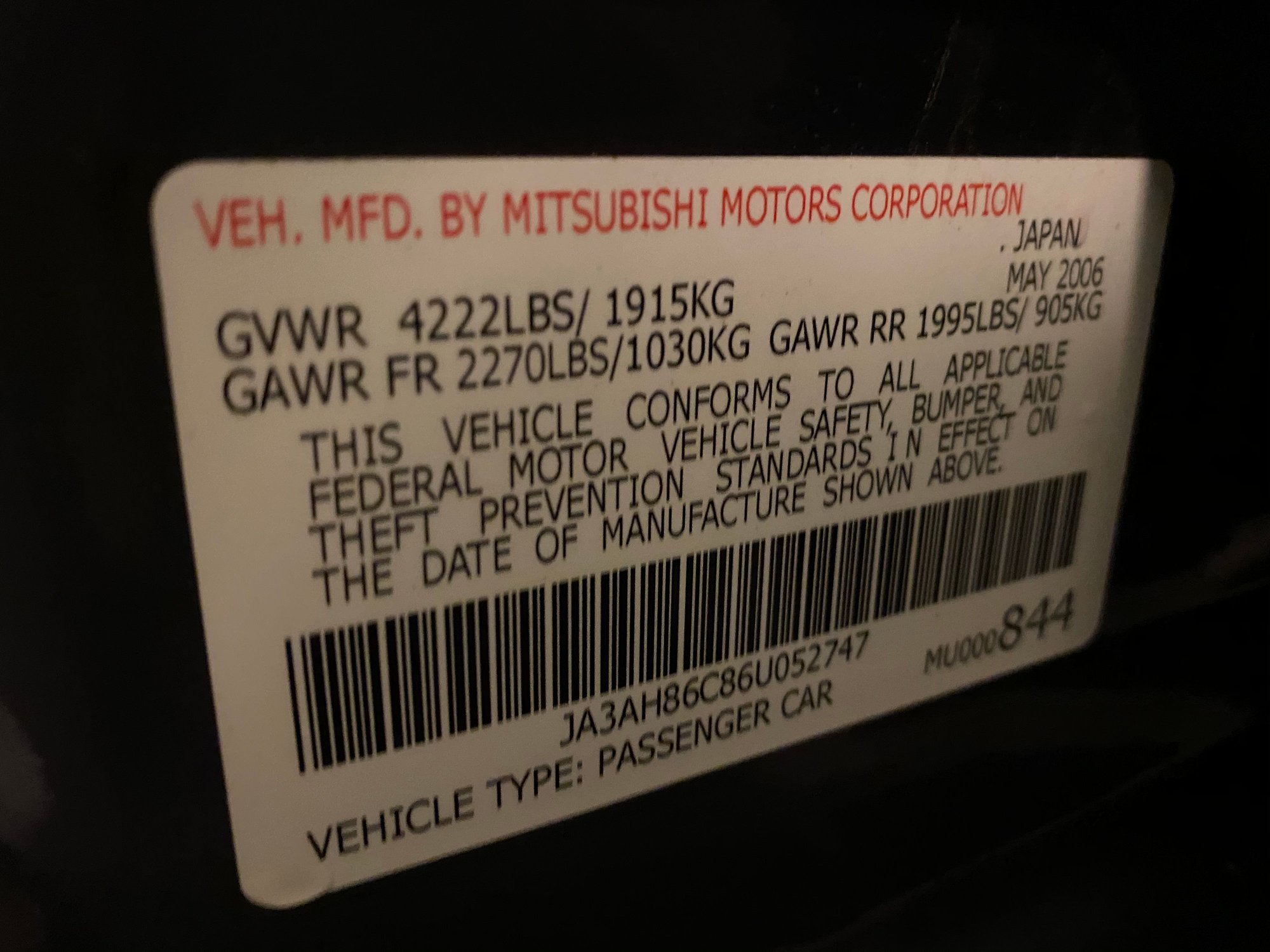 2006 Mitsubishi Lancer Evolution - 2006 Evo 9 - Used - VIN JA3AH86C86U052747 - 84,000 Miles - Parisppany, NJ 07054, United States