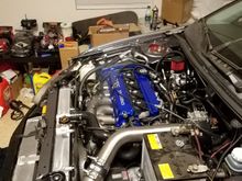 Manifold smoking as the engine heats up for the first time.