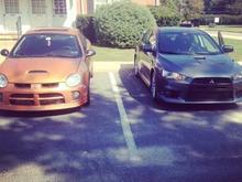 My evo and my srt 4. We call them twin turbo