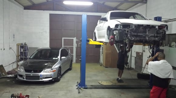 my evo and evo 4 in my brother's garage
