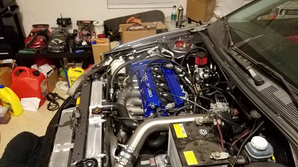 Manifold smoking as the engine heats up for the first time.