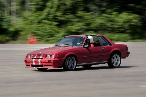 82 Mustang, sticky tires and suspension do wonders, this thing surprised me