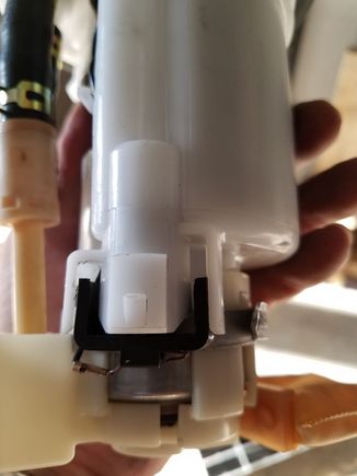 This black piece is supposedly a check valve unit that closes under pressure, I ma not sure of this, but the oring is there to keep pressure after car is off.  I think it works as an electro magnet, and closes.  Either way, this little unit is tall enough to fit 2 o rings onto when you reinstert.  I did notice my rail holds better pressure now after the first mod and this mod were done.