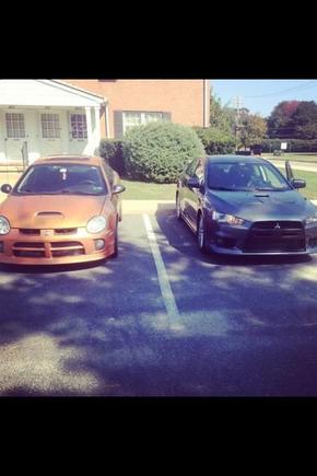 My evo and my srt 4. We call them twin turbo