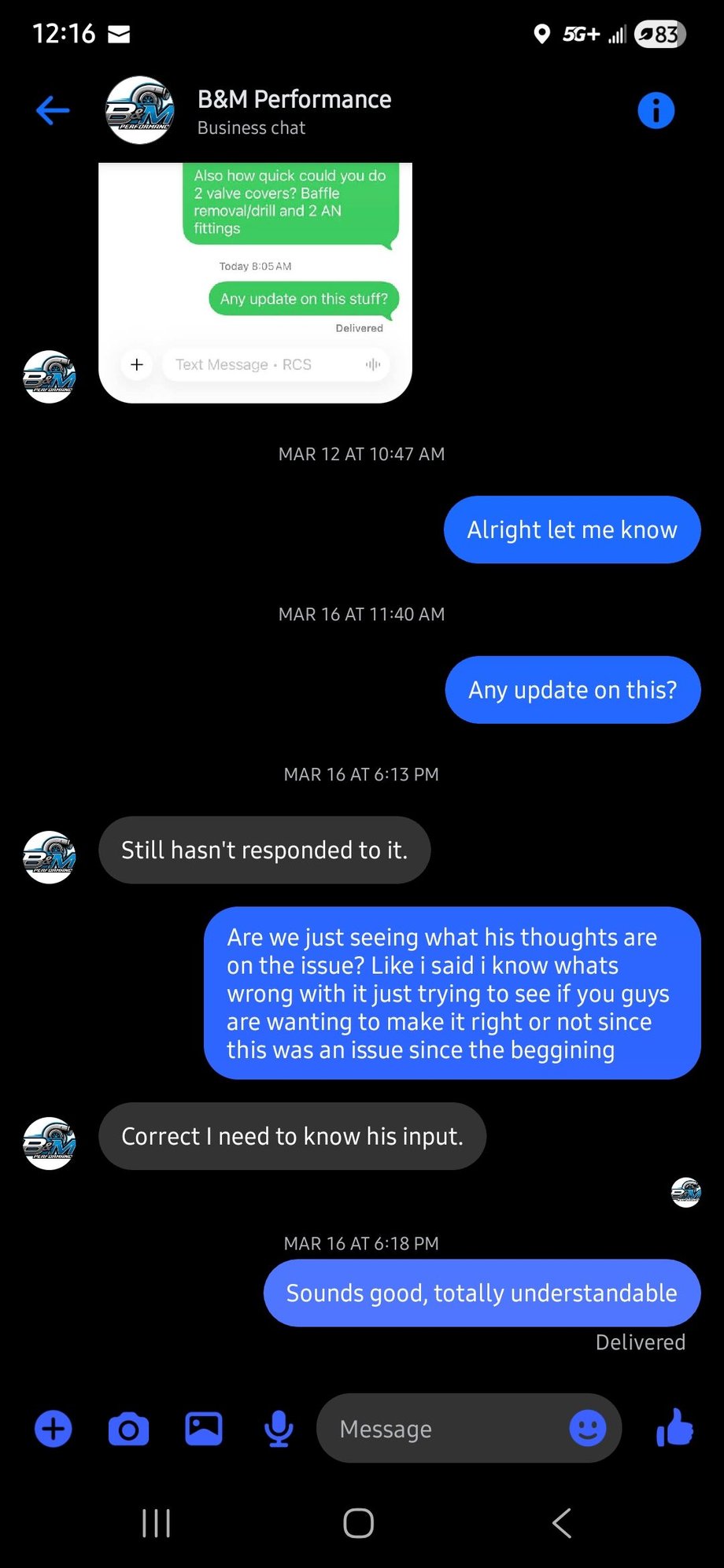 The start of waiting for builders response for low compression/leakdown after build. Where is the customer support or where did builder go?