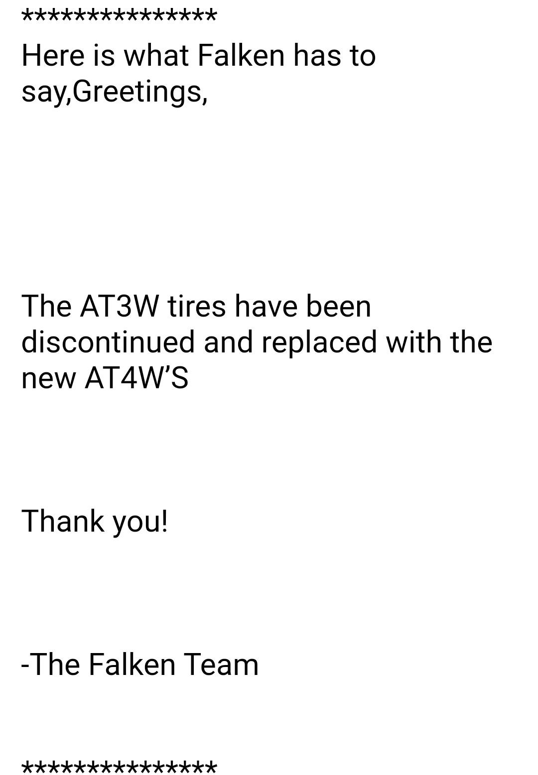 Falken Wildpeak AT3W Discontinued? Page 4 Ford F150 Forum