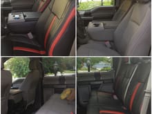 Before:  Stock cloth seats             After:  Katzkin black/red leather