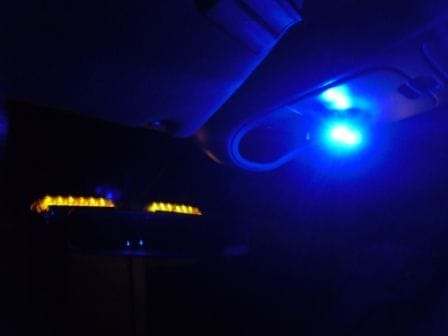 LED flashers in front window and LED switches in overhead console